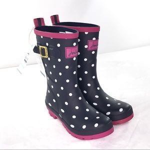 Joules Molly Welly navy, white dots & pink trim